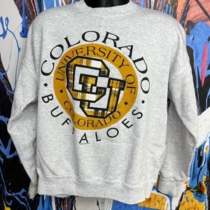 vtg '80s University of Colorado CU Buffs Santee Plaid Logo Crewneck